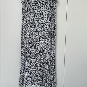 Reformation Navy and White Floral Midi Skirt